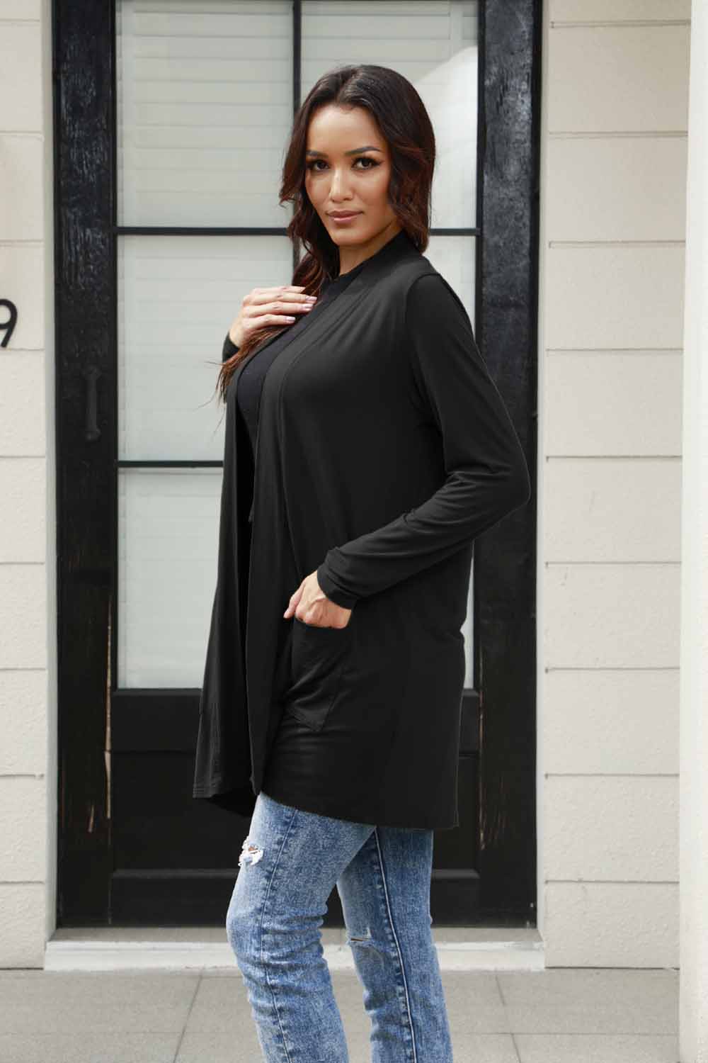 FINAL SALE- Basic Bae Open Front Long Sleeve Cardigan with Pockets