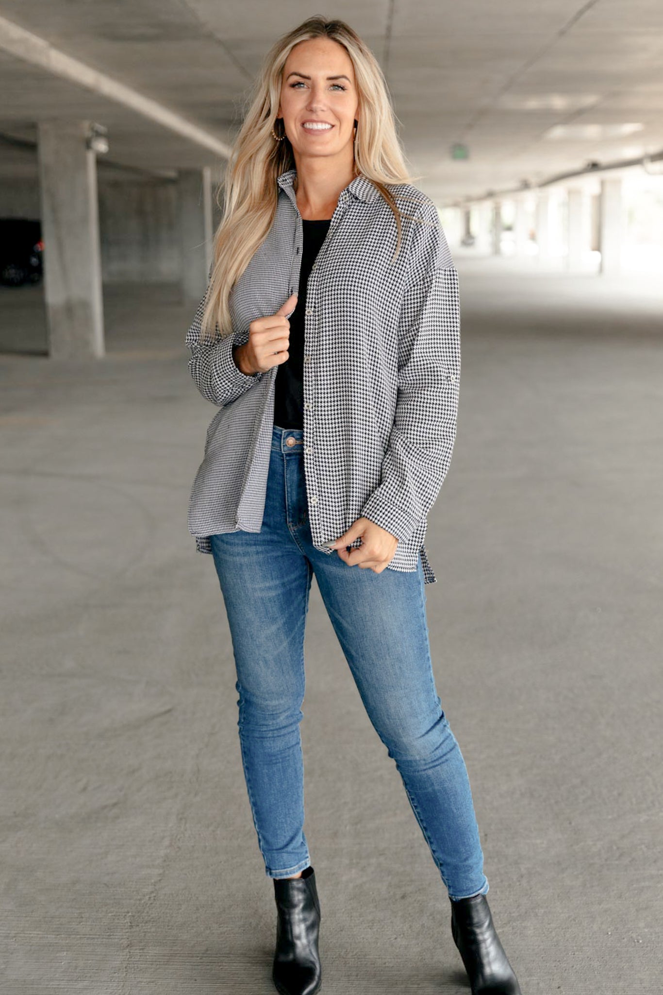 FINAL SALE- Mixed Houndstooth Button Up Top