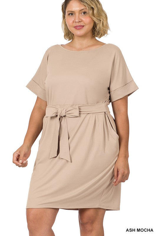Zenana Brushed Tie Belt Dress