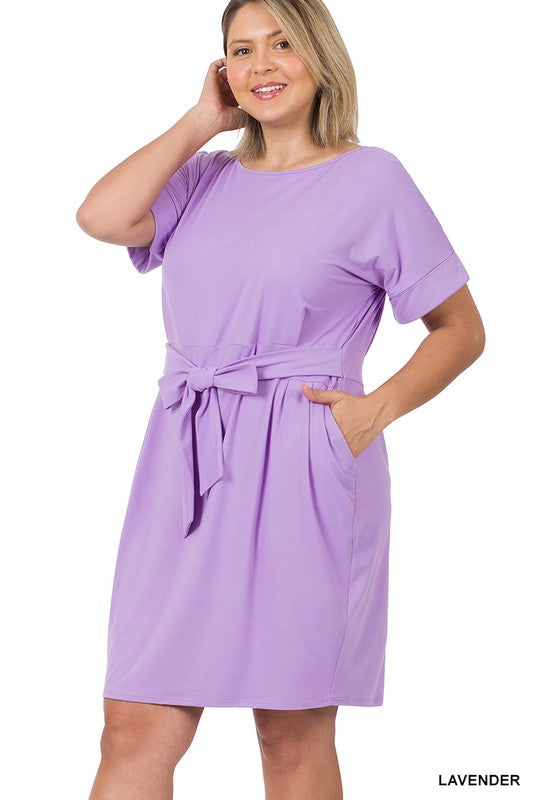 Zenana Brushed Tie Belt Dress