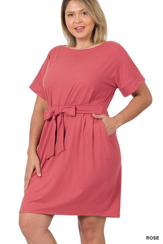 Zenana Brushed Tie Belt Dress