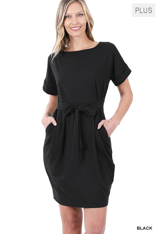 Zenana Brushed Tie Belt Dress