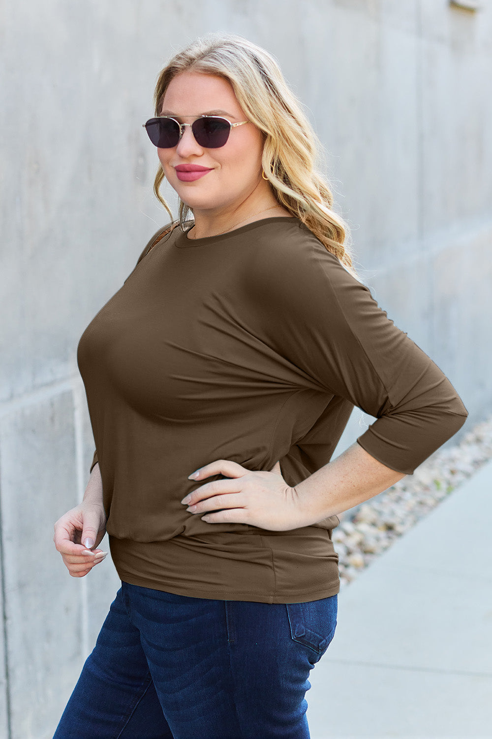 FINAL SALE- Basic Bae Full Size Round Neck Batwing Sleeve Blouse