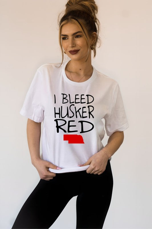 I Bleed Husker Red Graphic Crew Neck Tee