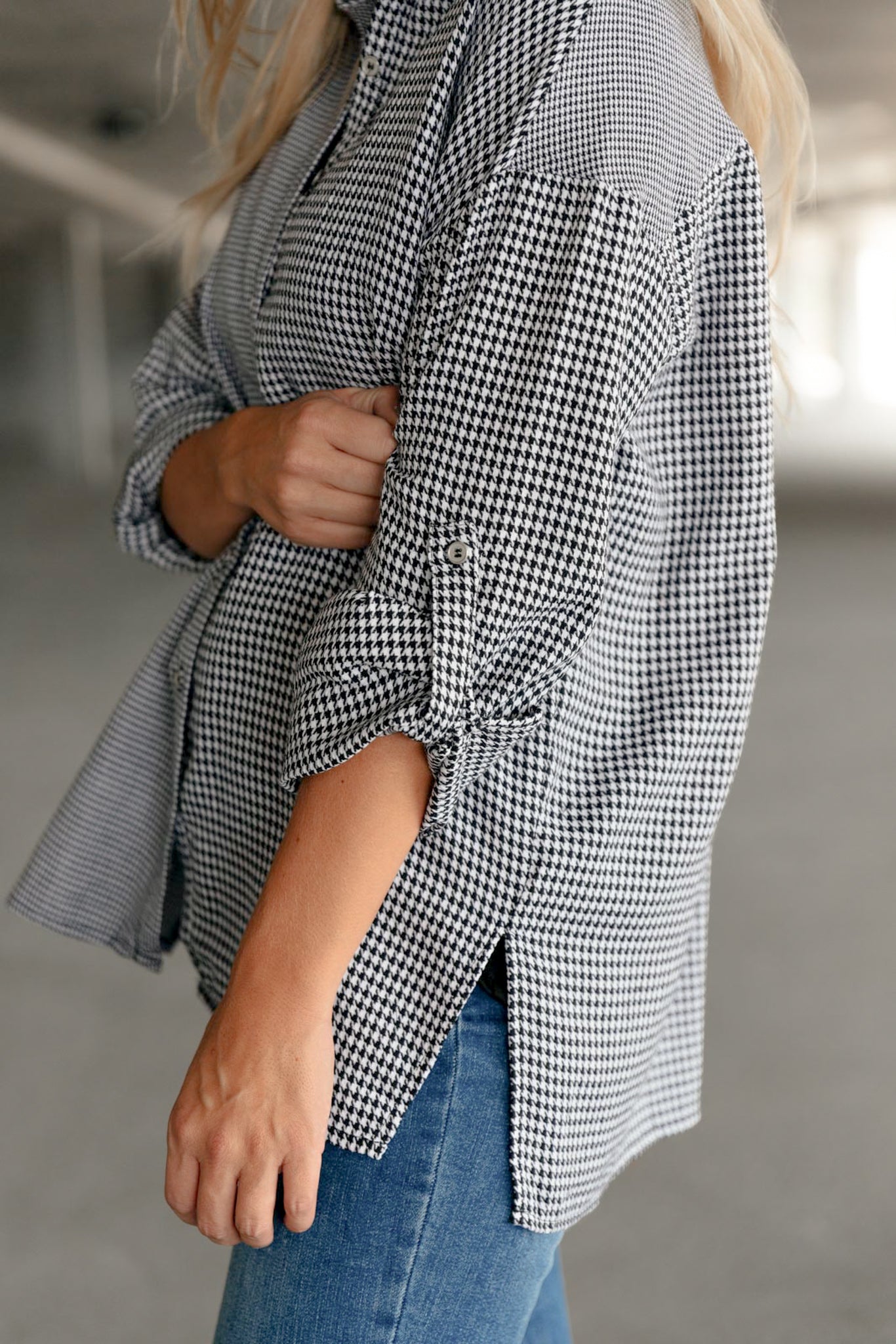FINAL SALE- Mixed Houndstooth Button Up Top
