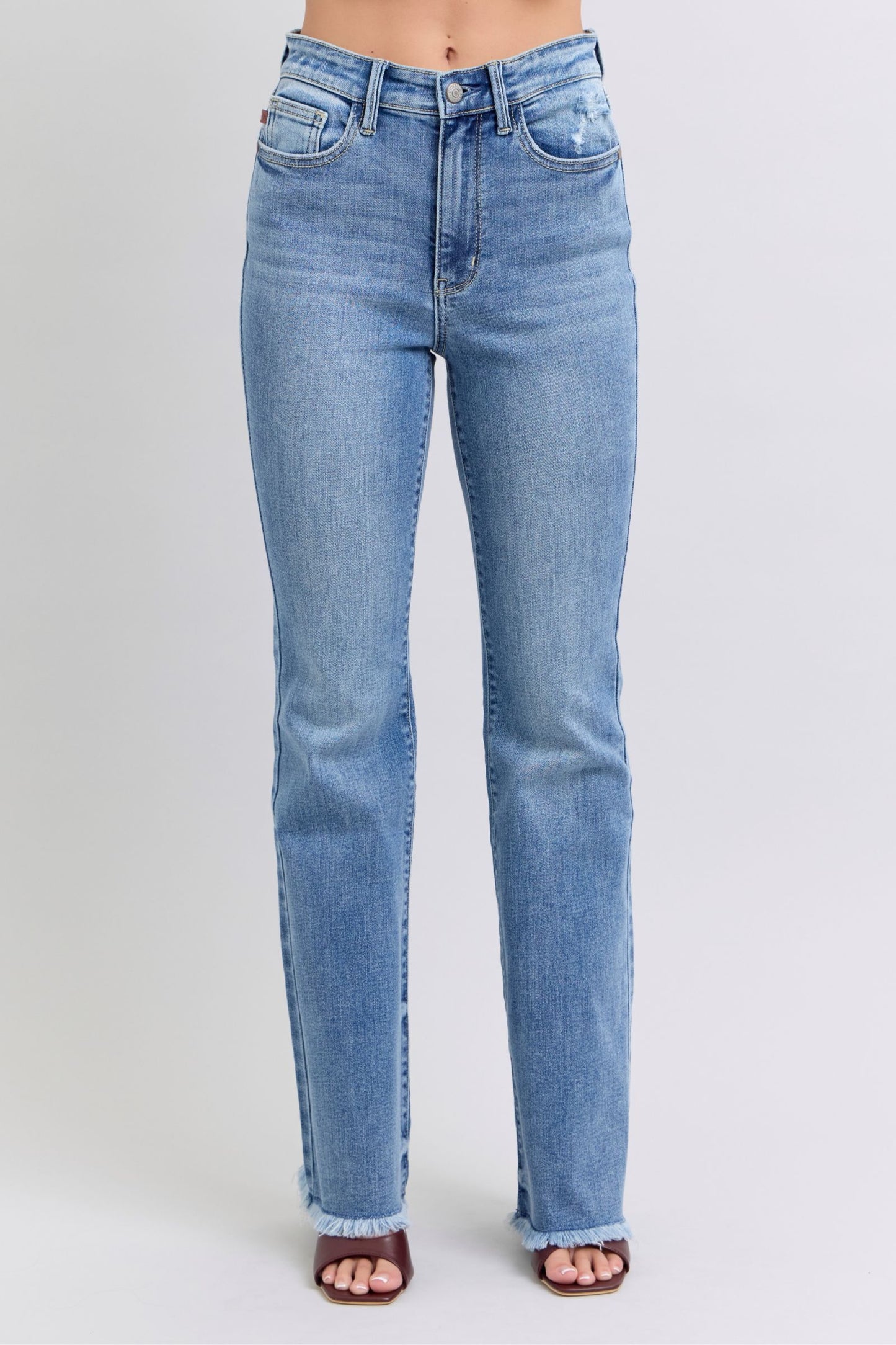 Judy Size Raw Hem High Rise Bootcut Jeans