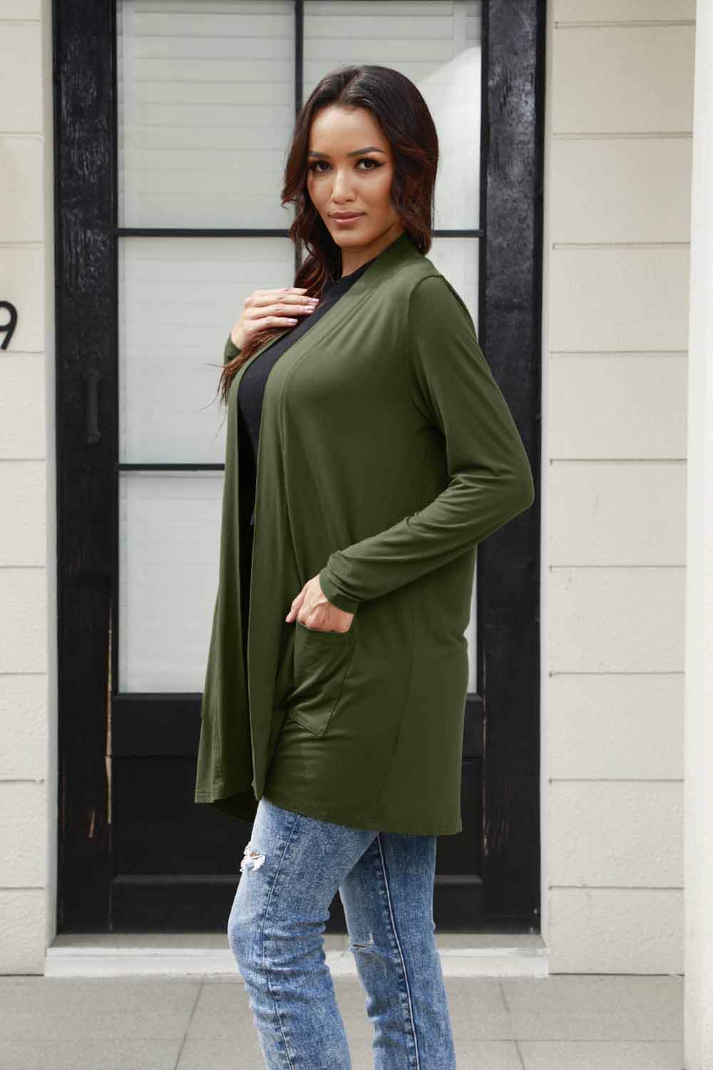 FINAL SALE- Basic Bae Open Front Long Sleeve Cardigan with Pockets