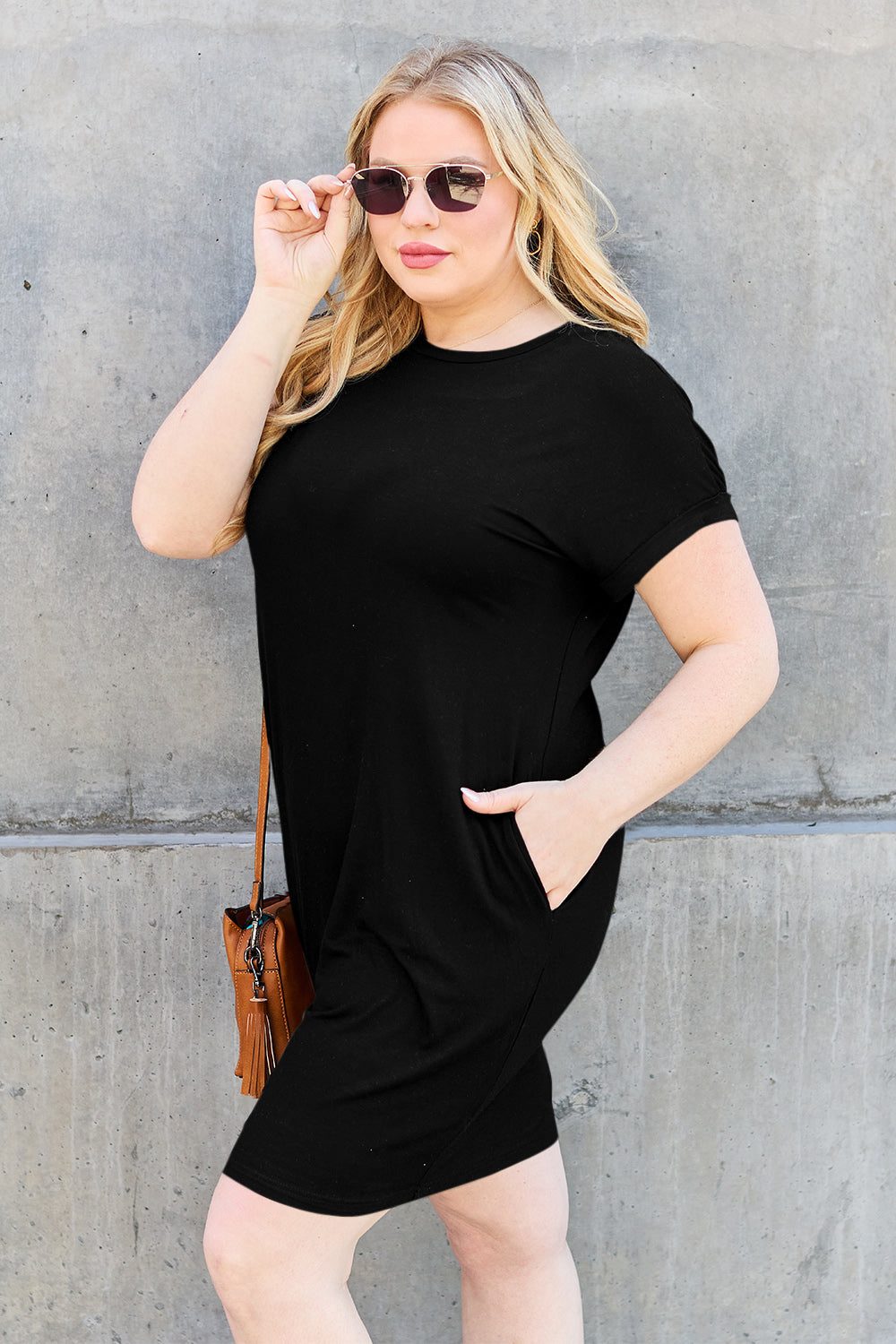 Basic Bae Bamboo Round Neck Short Sleeve Dress with Pockets