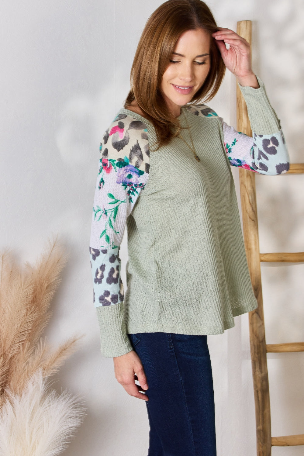 FINAL SALE- Hailey & Co Full Size Printed Round Neck Blouse