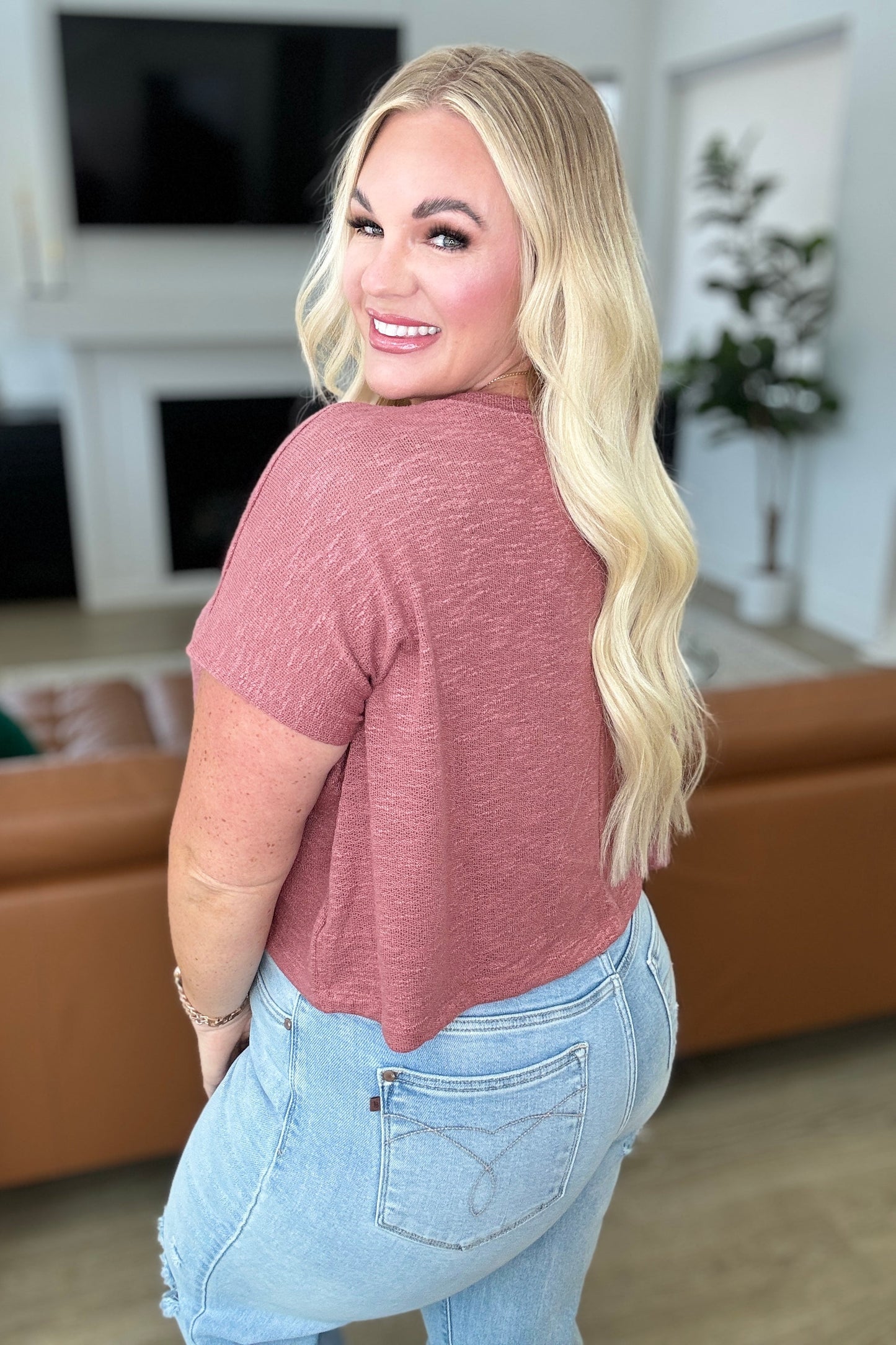 Zenana Classic Comfort V-Neck Top in Winter Rose