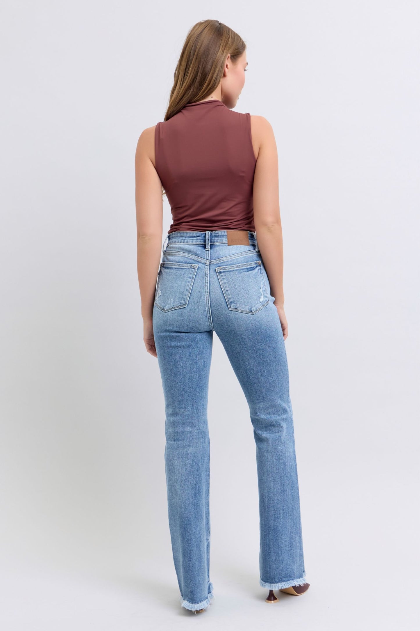 Judy Size Raw Hem High Rise Bootcut Jeans