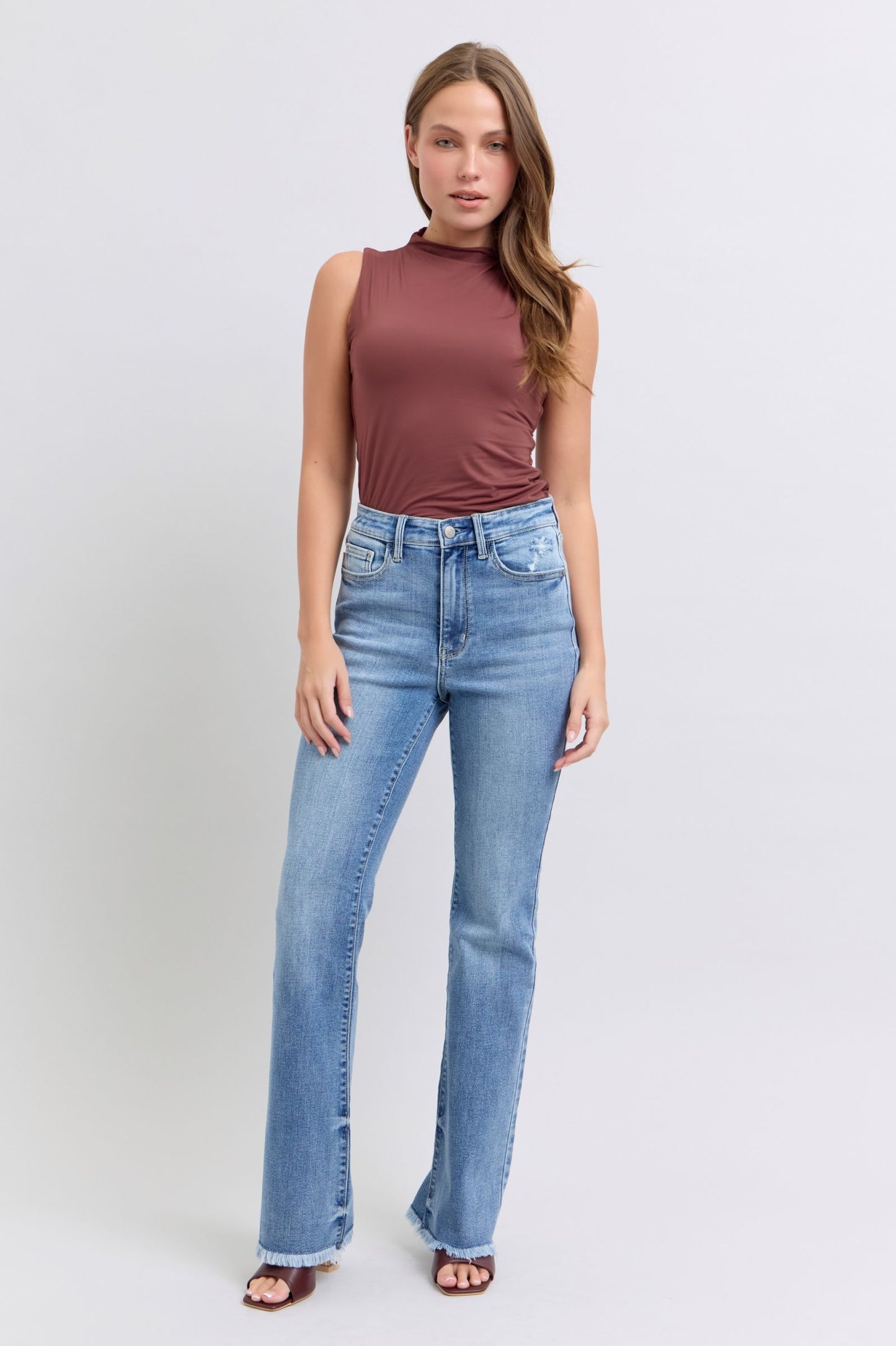 Judy Size Raw Hem High Rise Bootcut Jeans