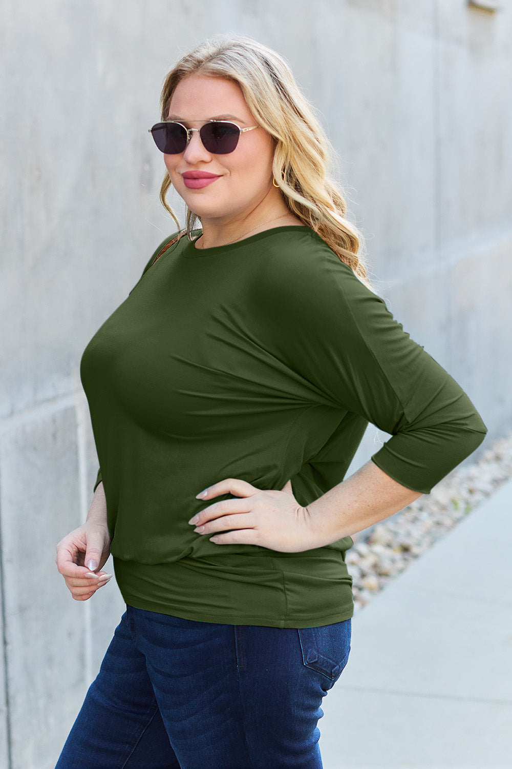 FINAL SALE- Basic Bae Full Size Round Neck Batwing Sleeve Blouse