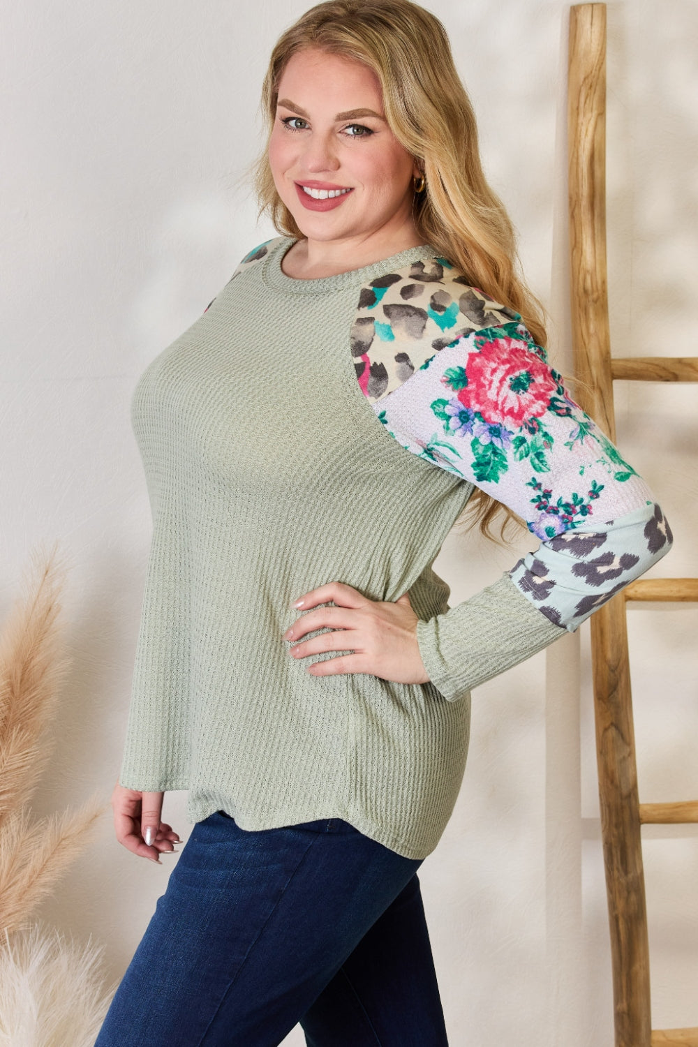 FINAL SALE- Hailey & Co Full Size Printed Round Neck Blouse