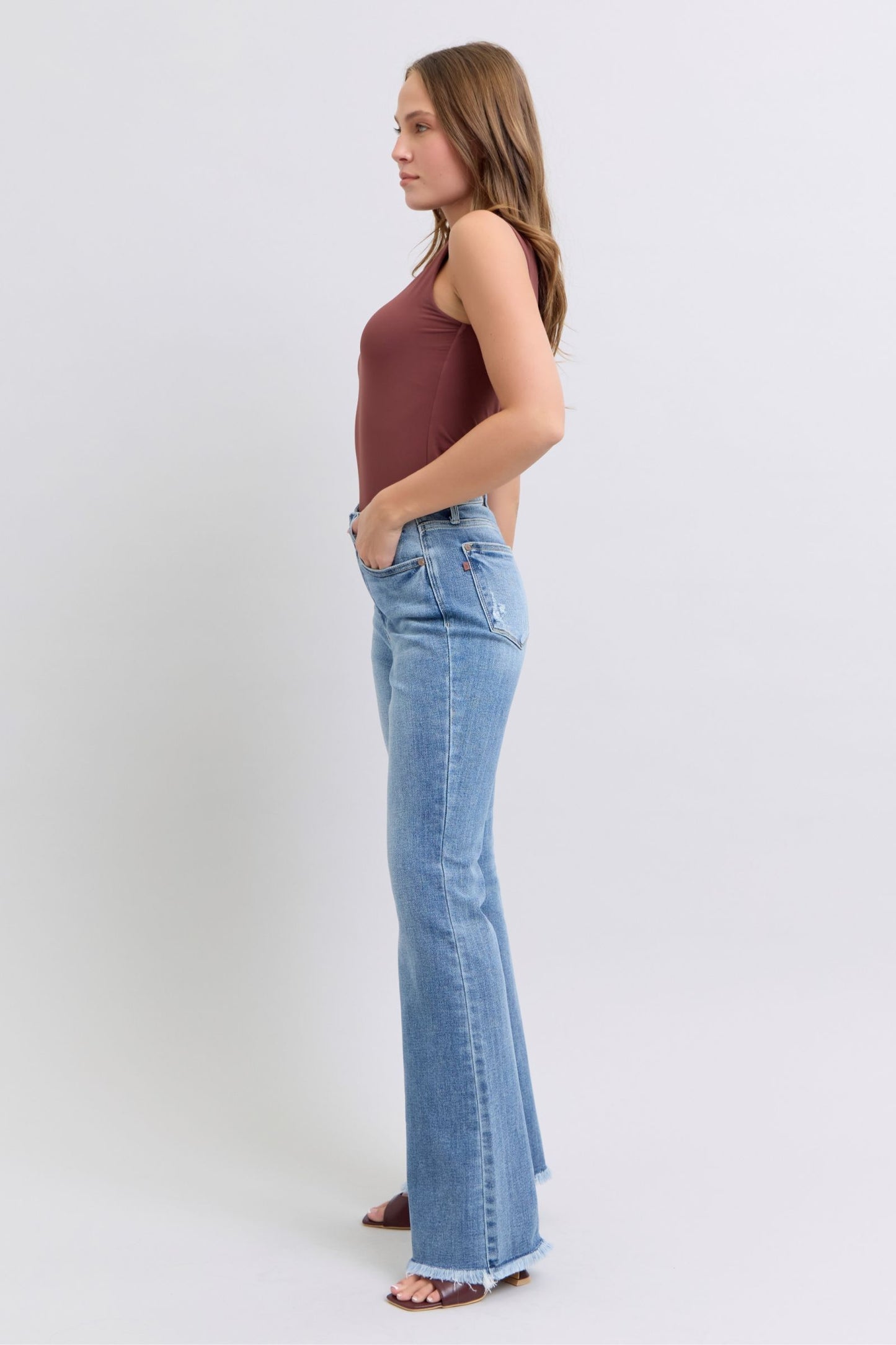 Judy Size Raw Hem High Rise Bootcut Jeans