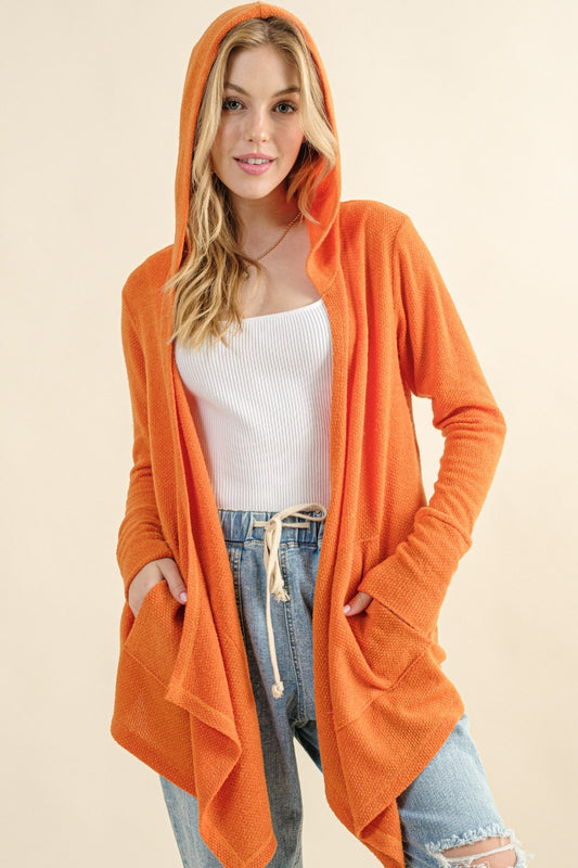 And The Why Thermal Hooded Open Front Cardigan with Pockets