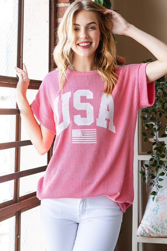 Heimish USA Graphic Short Sleeve Ribbed Top