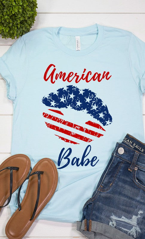 American Babe Lips Stars Stripes Graphic Tee