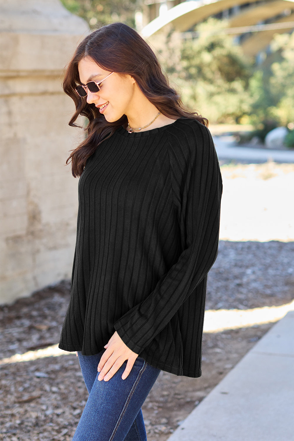 Basic Bae Ribbed Round Neck Long Sleeve Knit Top