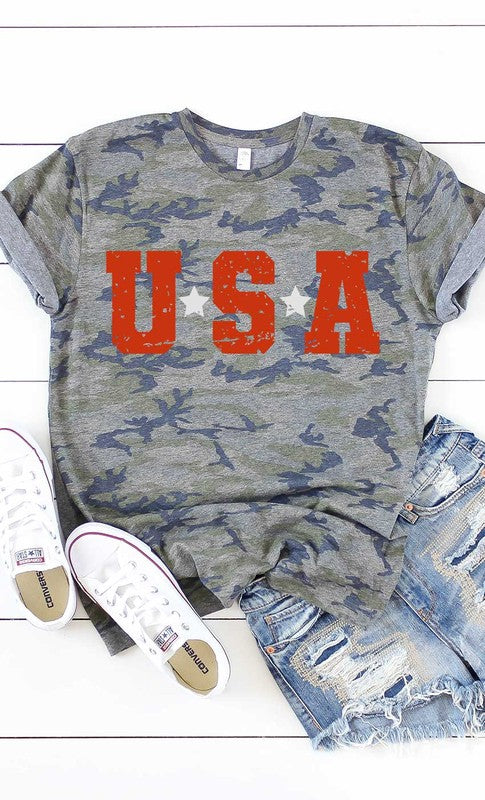 USA with Silver Stars Graphic Tee Camo