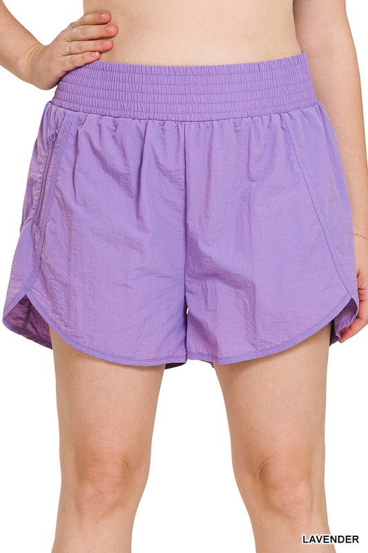 Zenana Windbreaker Smocked Waistband Running Shorts