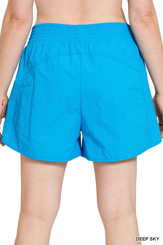 Zenana Windbreaker Smocked Waistband Running Shorts