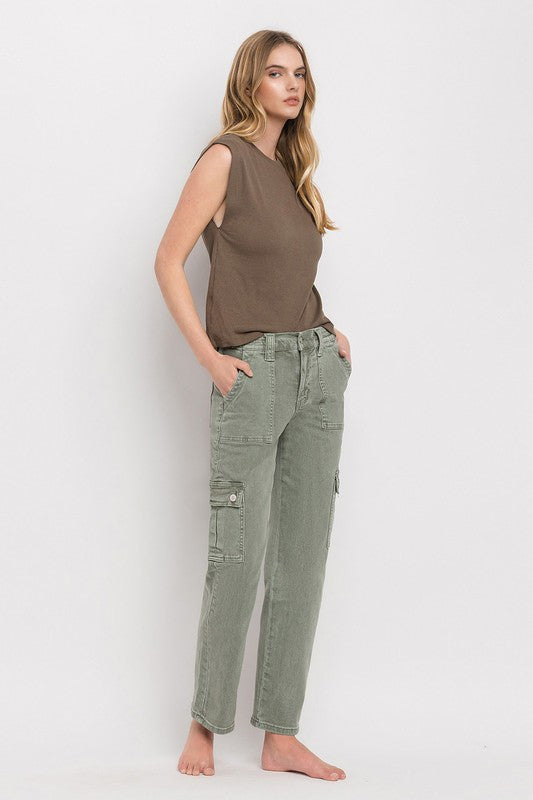 Vervet High Rise Cargo Straight Jeans