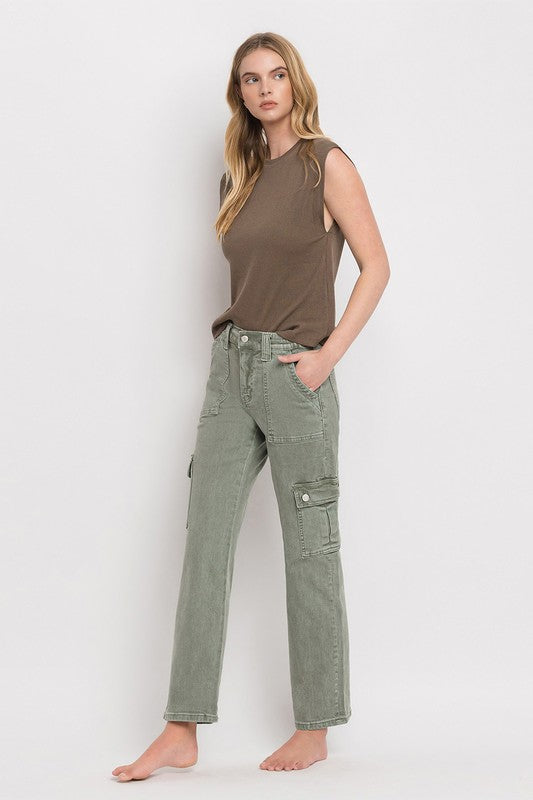 Vervet High Rise Cargo Straight Jeans