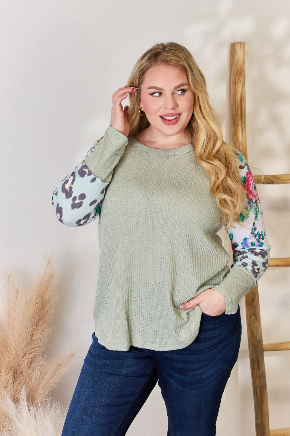 FINAL SALE- Hailey & Co Full Size Printed Round Neck Blouse