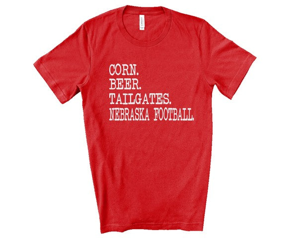 Corn. Beer. Tailgates Nebraska Crew Neck Tee