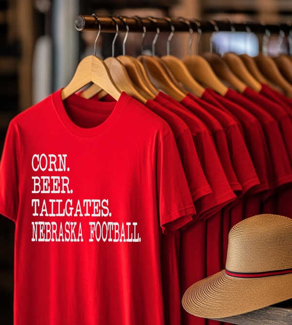 Corn. Beer. Tailgates Nebraska Crew Neck Tee
