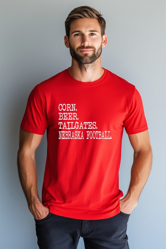 Corn. Beer. Tailgates Nebraska Crew Neck Tee