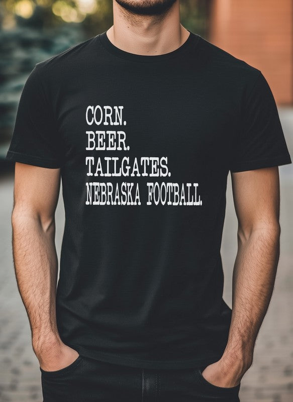 Corn. Beer. Tailgates Nebraska Crew Neck Tee