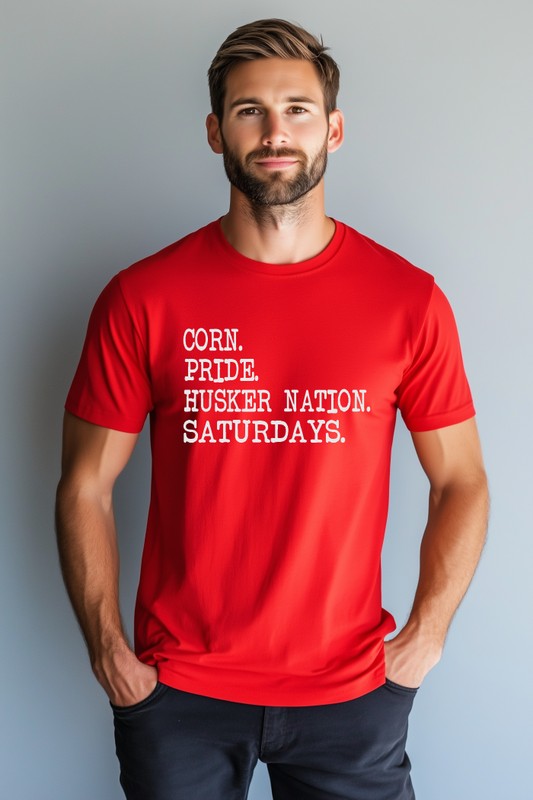 Corn. Pride. Husker Nation. Saturday.Crew Neck Tee