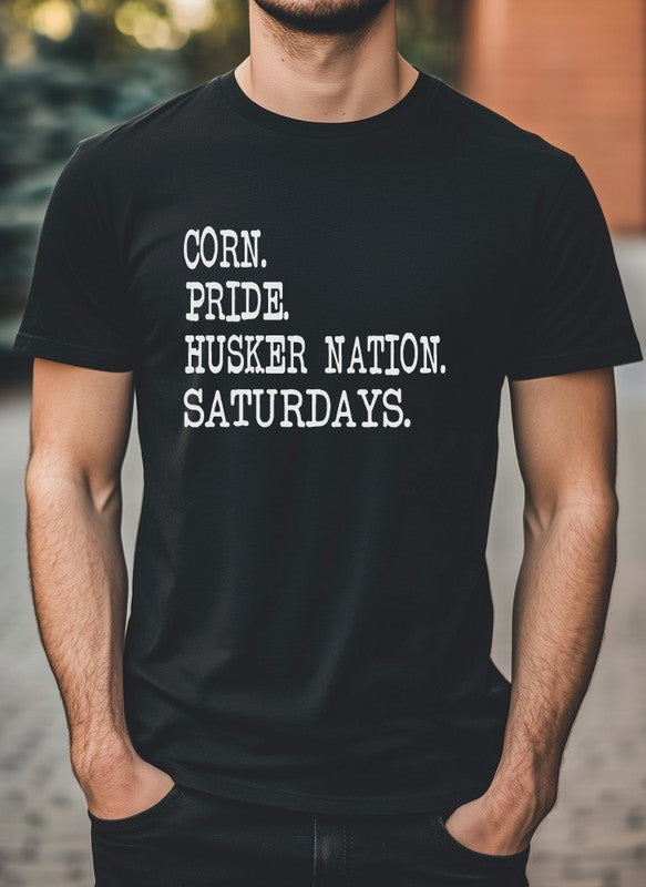 Corn. Pride. Husker Nation. Saturday.Crew Neck Tee