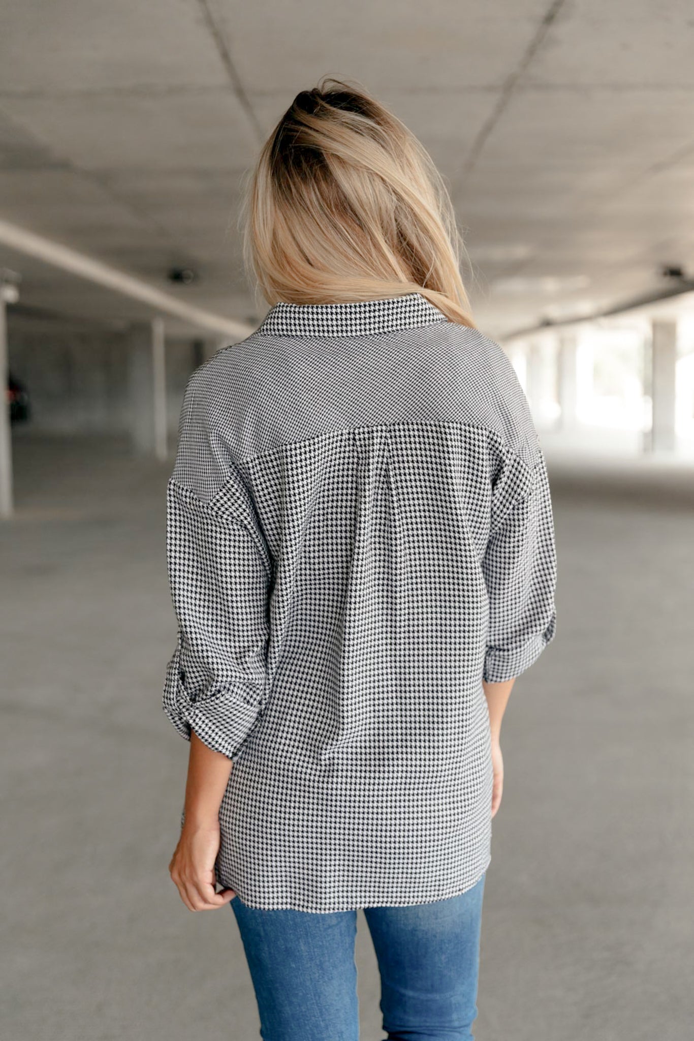 FINAL SALE- Mixed Houndstooth Button Up Top