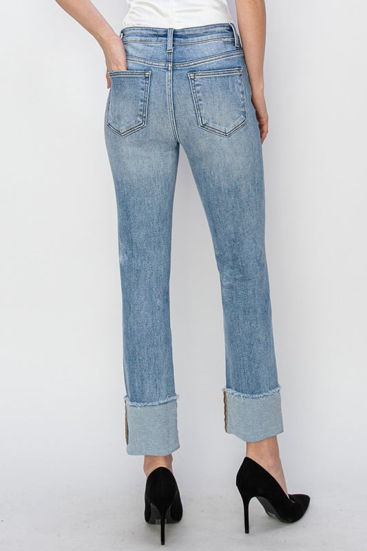 RISEN High Rise Cuffed Slim Straight Jeans