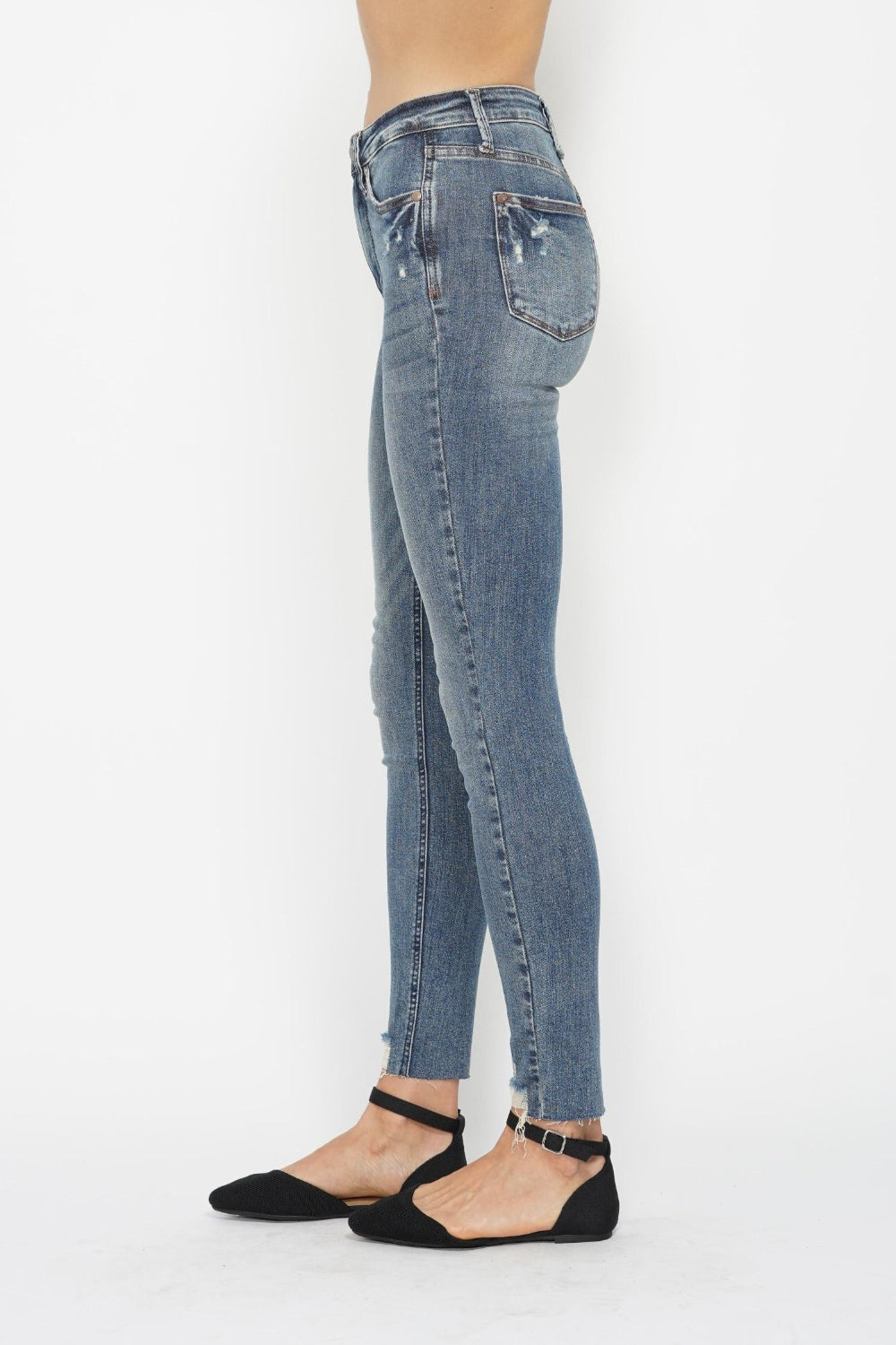 Judy Blue Tummy Control Vintage Wash Hem Destroy Skinny Jeans