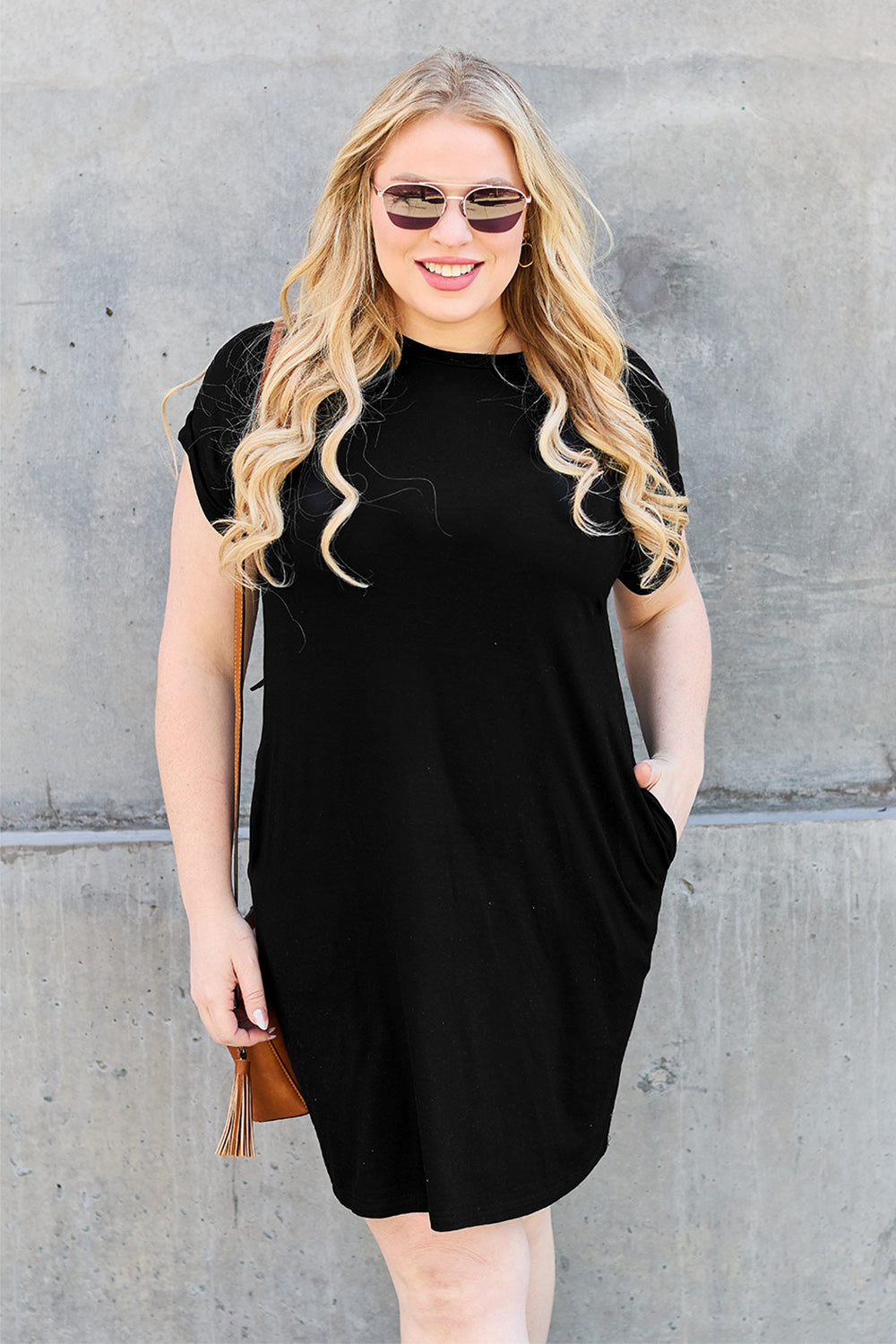 Basic Bae Bamboo Round Neck Short Sleeve Dress with Pockets