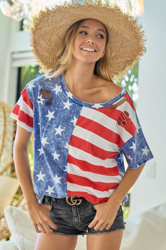 FINAL SALE- BiBi American Flag Theme Short Sleeve T-Shirt