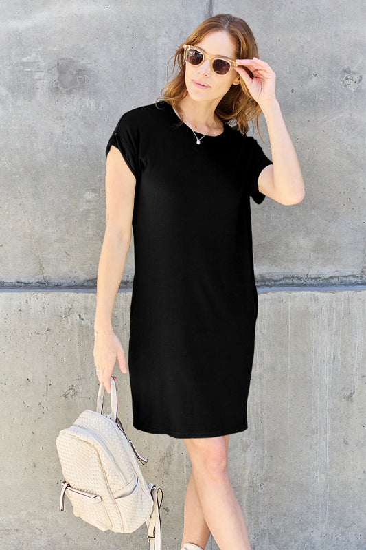 Basic Bae Bamboo Round Neck Short Sleeve Dress with Pockets