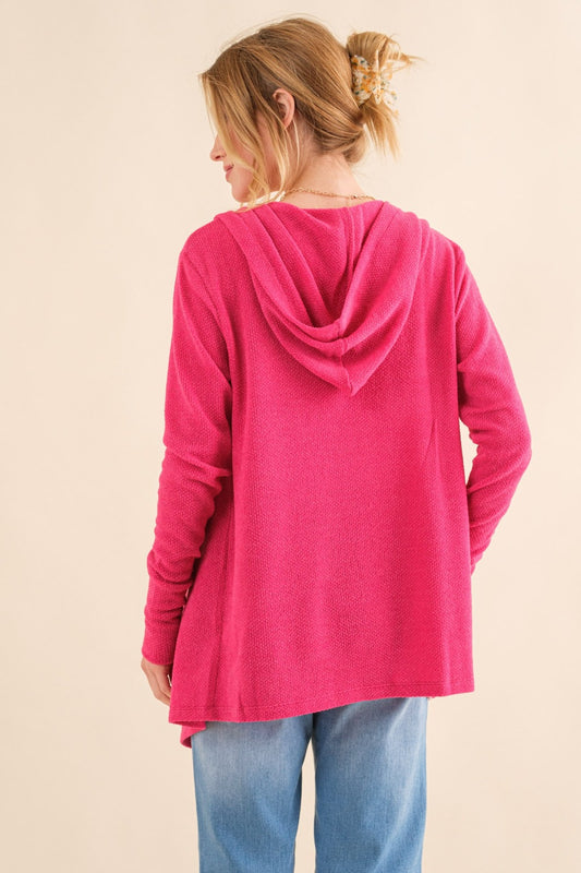 And The Why Thermal Hooded Open Front Cardigan with Pockets