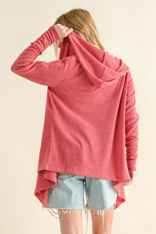 And The Why Thermal Hooded Open Front Cardigan with Pockets