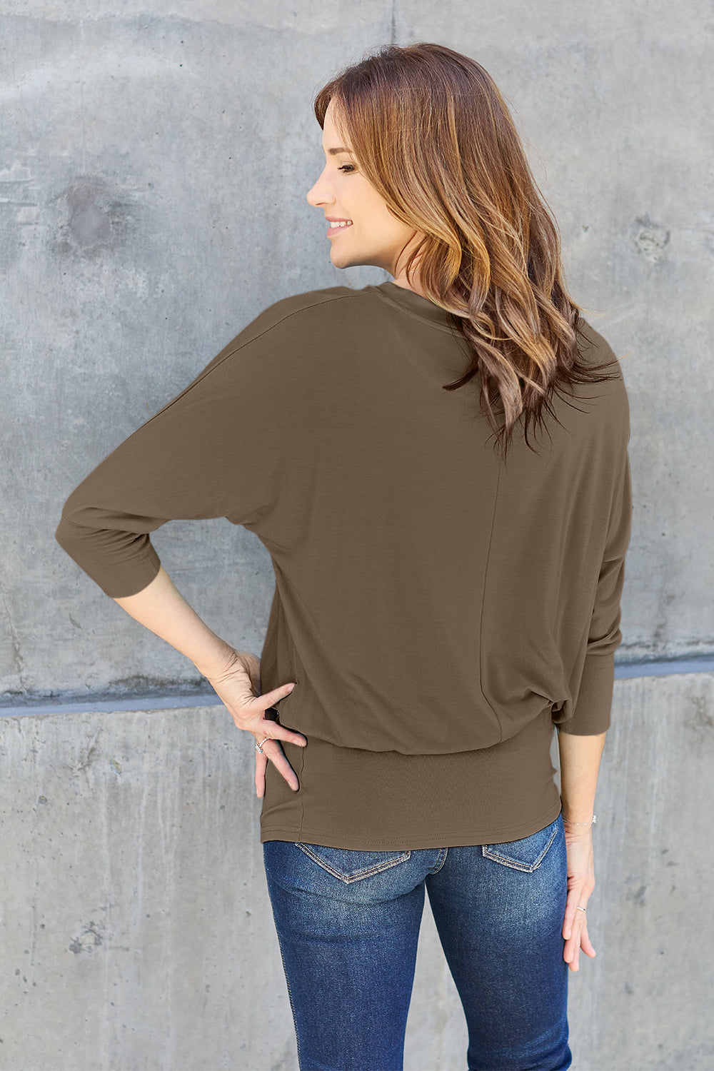 FINAL SALE- Basic Bae Full Size Round Neck Batwing Sleeve Blouse