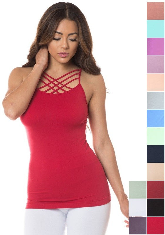 Womens Seamless Triple Criss-Cross Front Cami