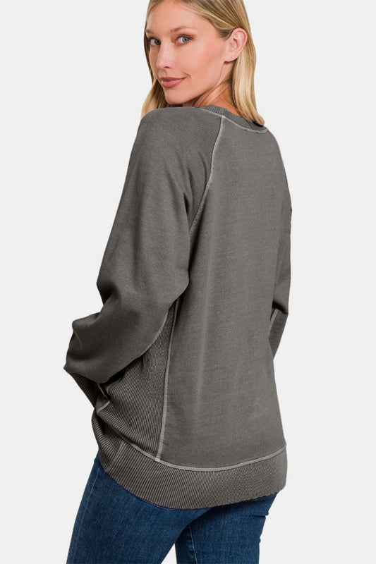 Zenana Round Neck Long Sleeve Sweatshirt