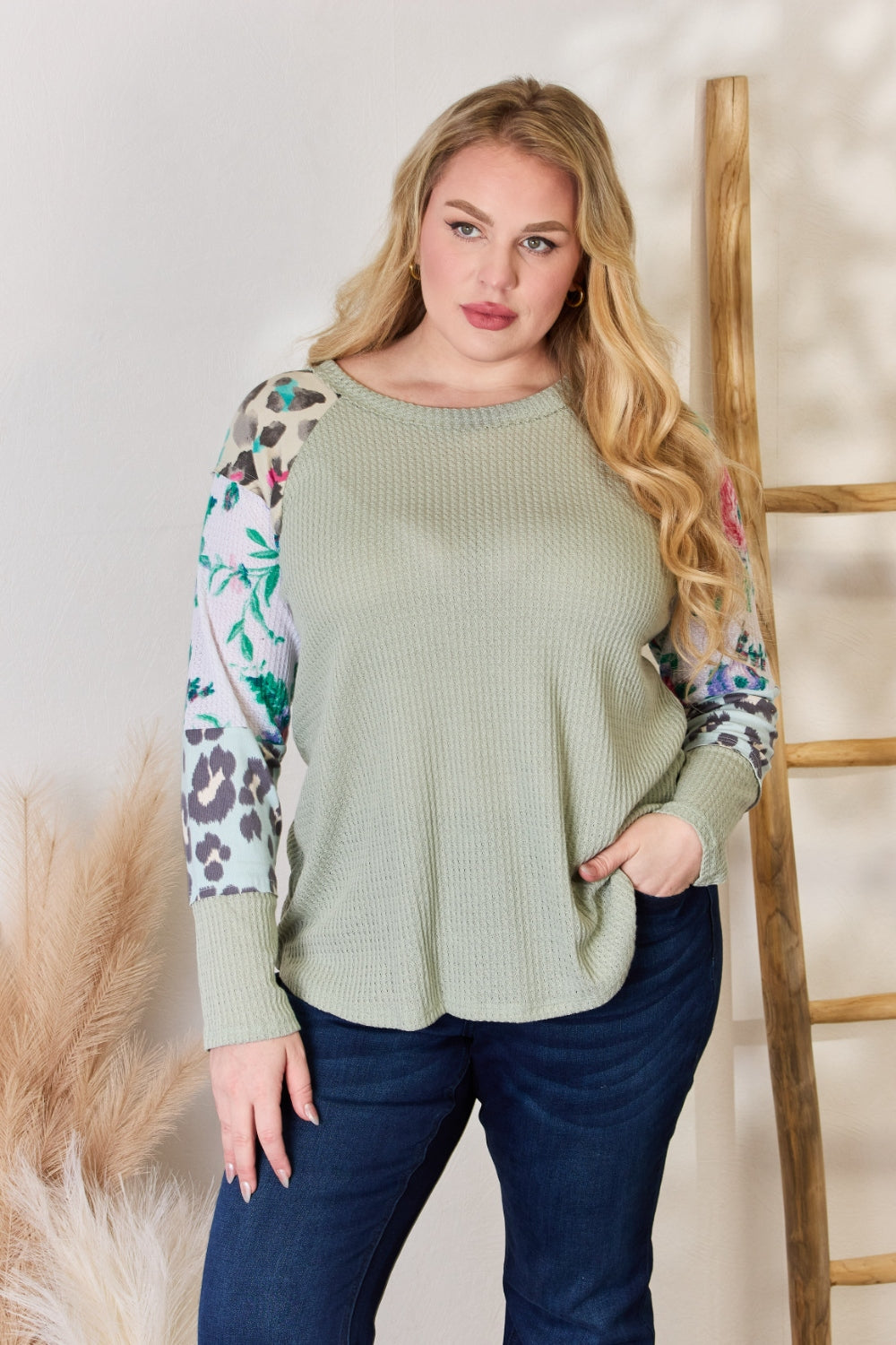 FINAL SALE- Hailey & Co Full Size Printed Round Neck Blouse