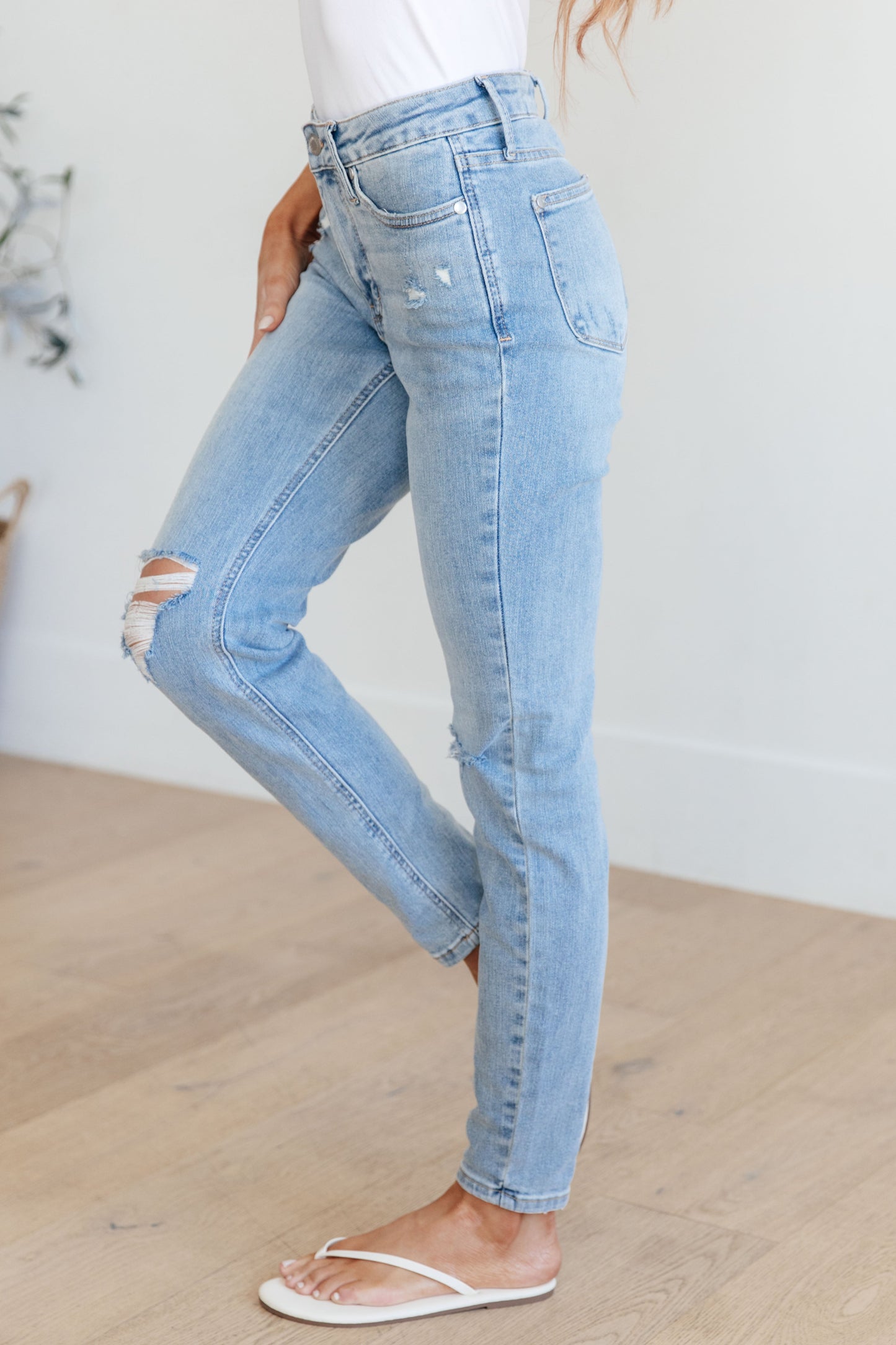 Judy Blue Eloise Mid Rise Control Top Distressed Skinny Jeans