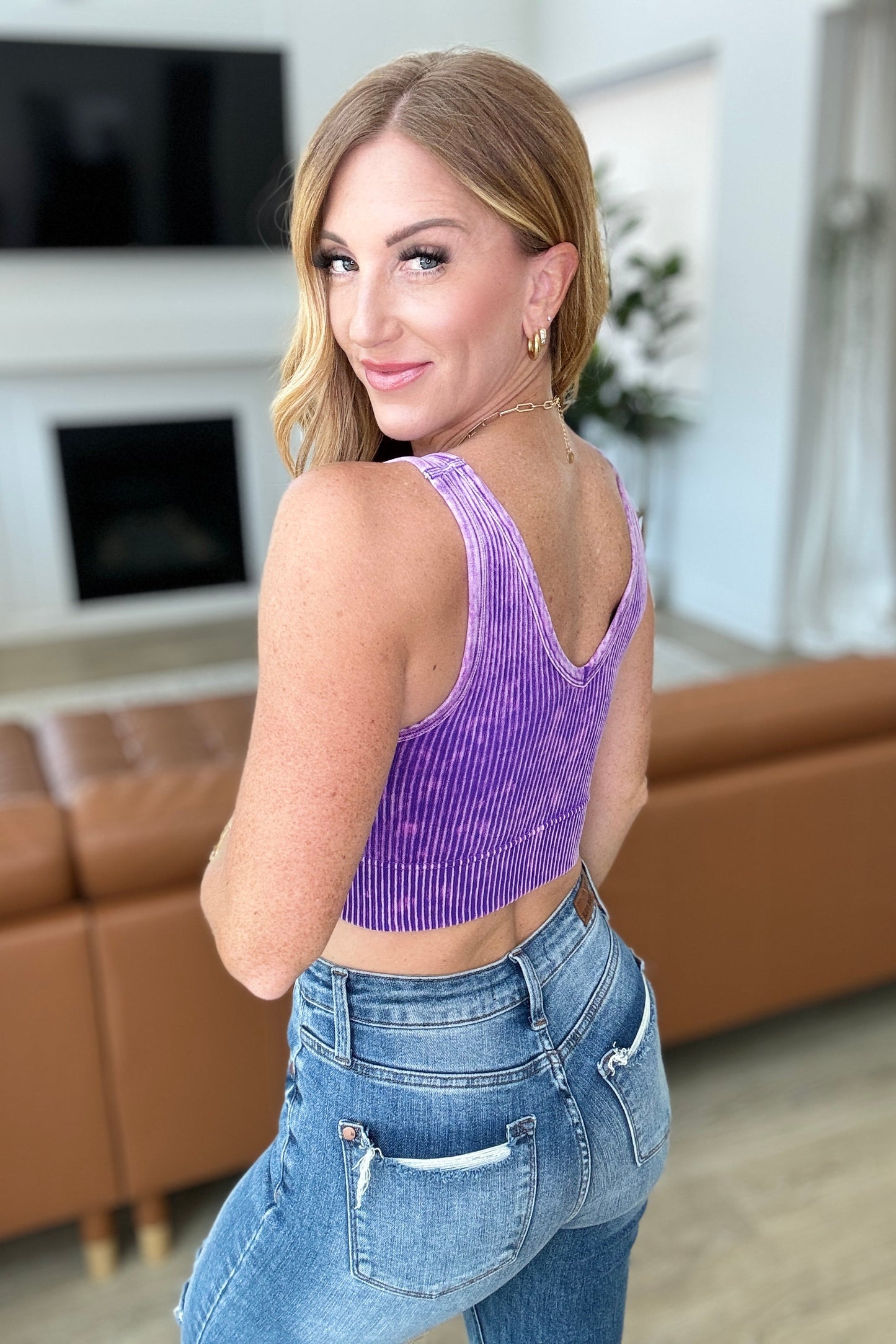 Zenana When and Where Reversible Ribbed Cropped Tank in Purple