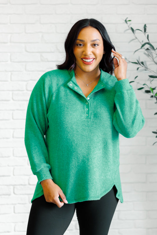 Zenana Keeping it Real Brushed Melange Hacci Long Sleeve Tee in Forest